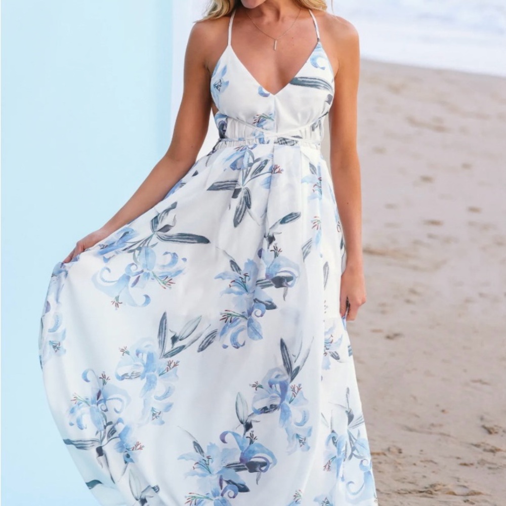 Cupshe White and Blue Spaghetti Strap Maxi Sundress